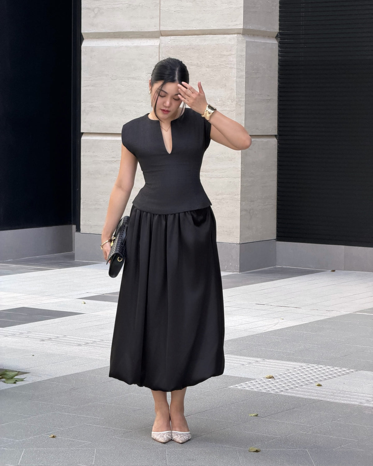 Blair top matching with Balloon skirt in black 🖤#rvessentialsblairtop #rvessentialsballoonskirt