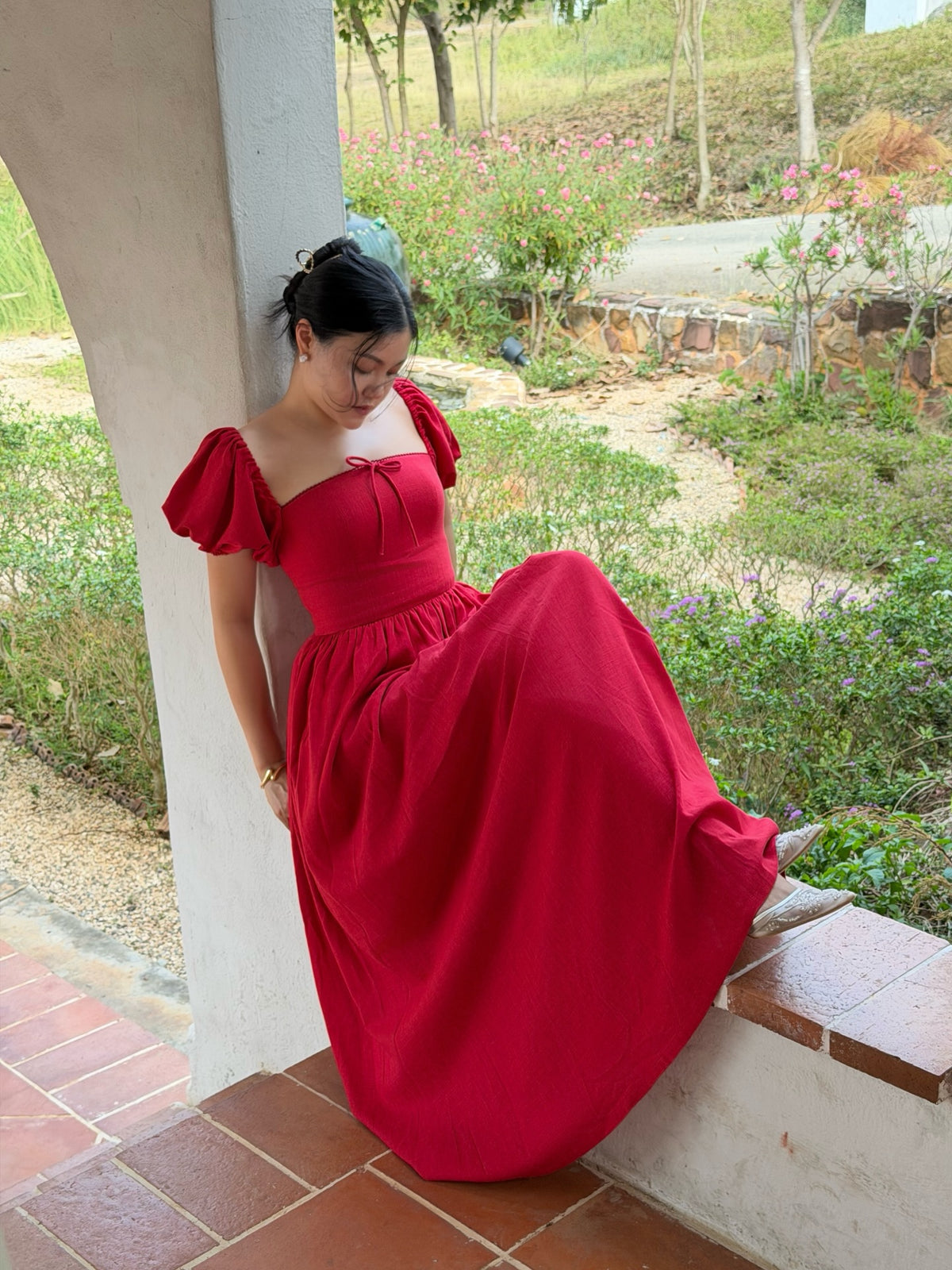 Sophie Maxi dress in red ❤️Pre-order opens today at 1 PM.Limited pieces per month.Set your alarm. ♡Line @ravii.bkk #r...