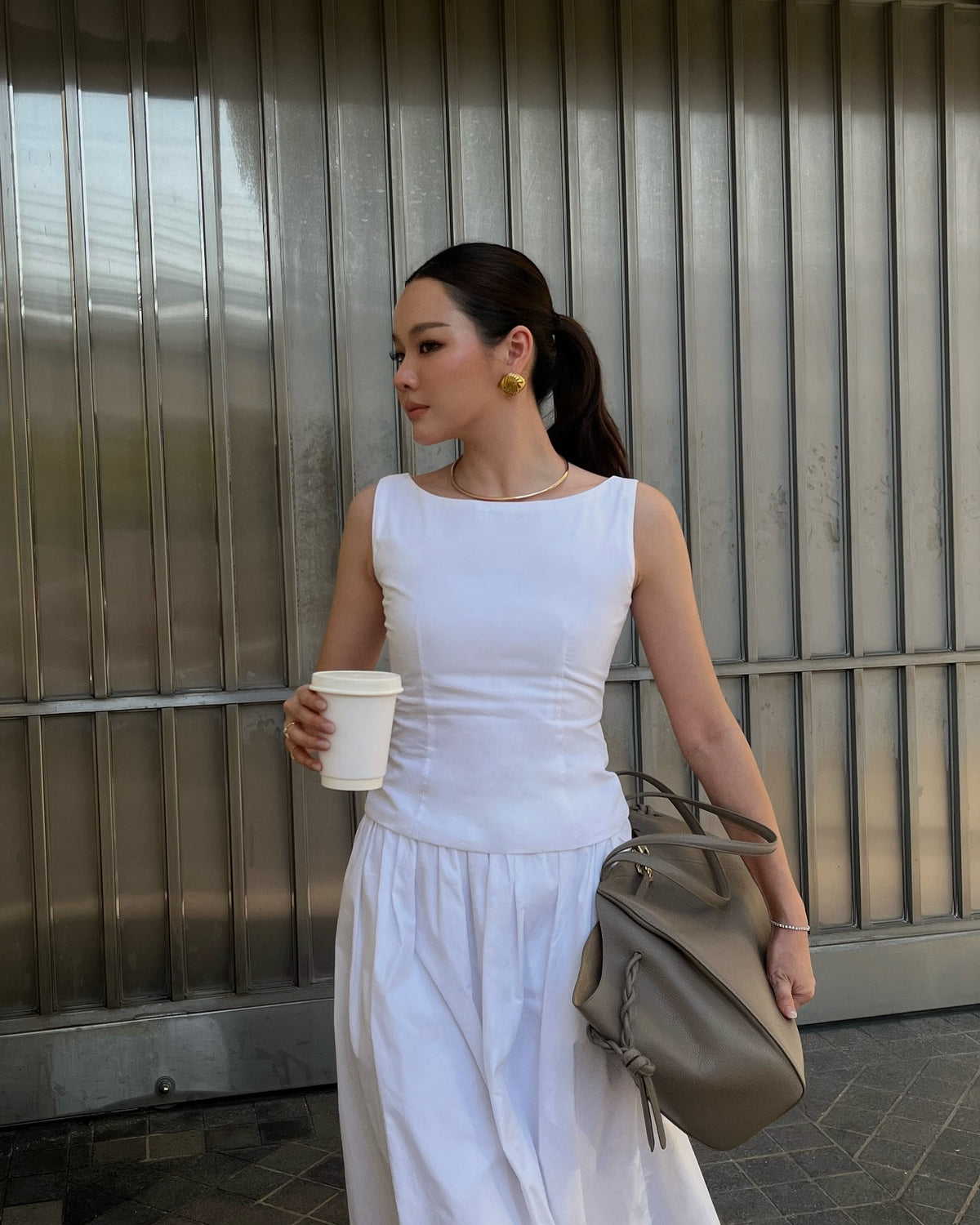 Spotted K. @iundd in Lady set 🤍〰️Essential Lady Top 1,390.-〰️Essential Lady Skirt 1,990.-#rvessentialsladytop #rvesse...