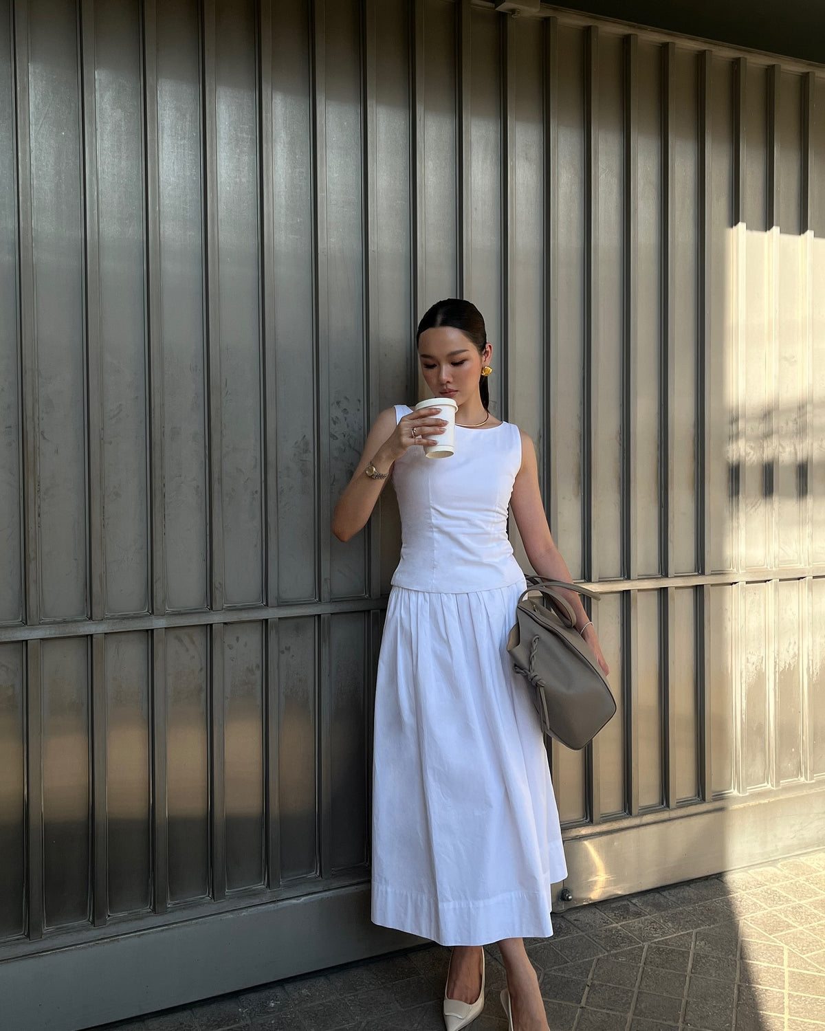 Spotted K. @iundd in Lady set 🤍〰️Essential Lady Top 1,390.-〰️Essential Lady Skirt 1,990.-#rvessentialsladytop #rvesse...