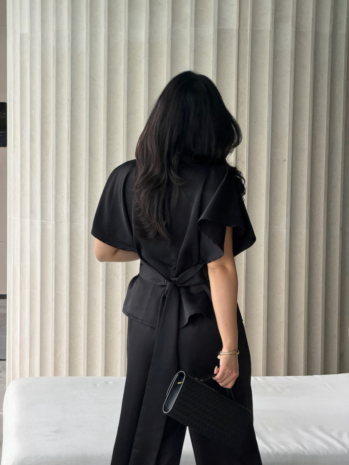 Satin Bat Sleeve top with Satin Lounge pants 🖤#rvessentialssatinbatsleevetop #rvessentialssatinsloungepants