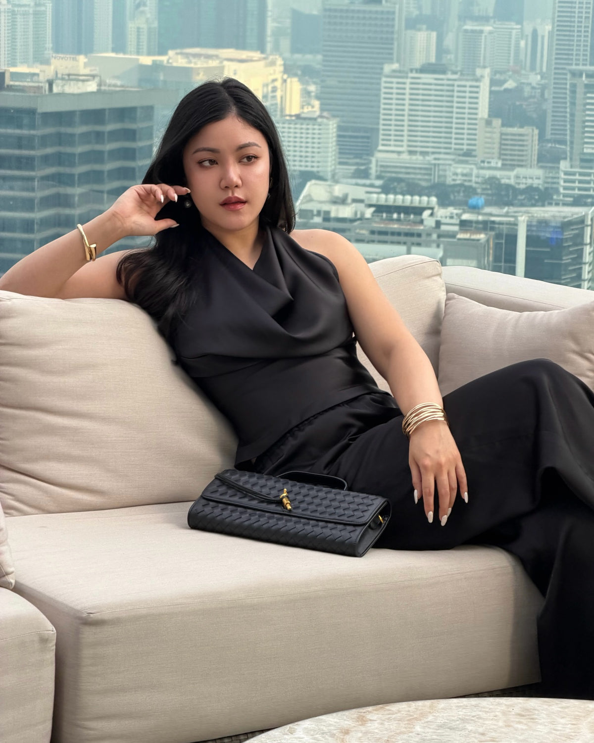 Soft drape. Sharp presence.A black set that hugs gently and flows freely 🖤✨ Satin Cowl neck top〰️ Price: 1,590.-〰️Col...