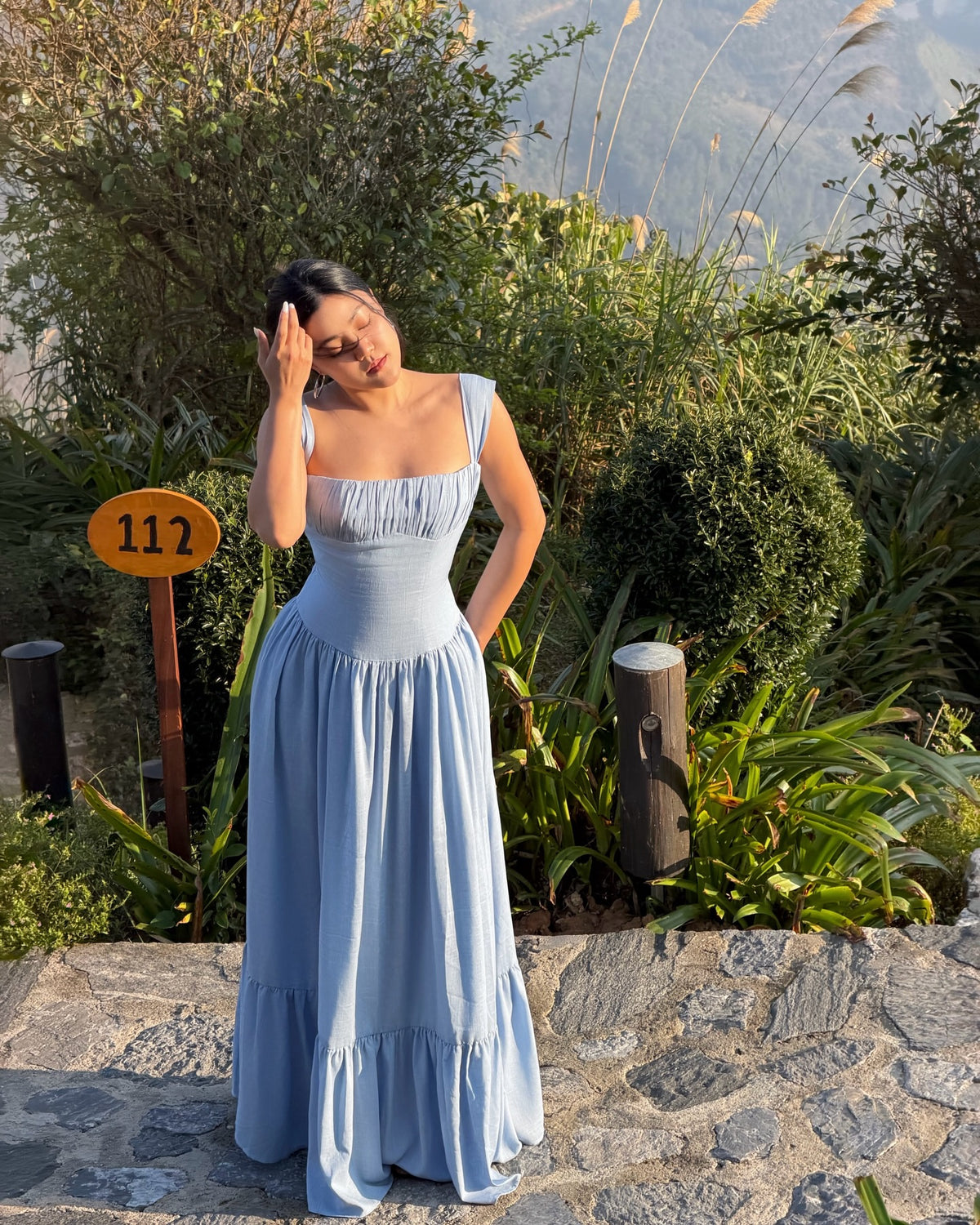 Sicily Cotton Linen maxi dress in blue 🦋#rvsicilycottonlinenmaxidress