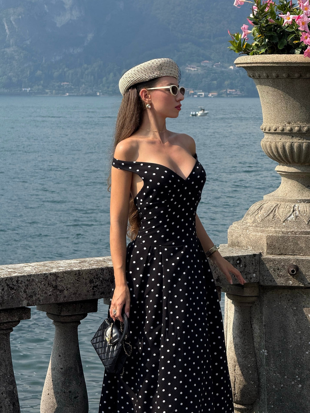 Spotted @polinadrapova_ in Claudia maxi dress (black polka dot) ♟️#rvclaudiamaxidress