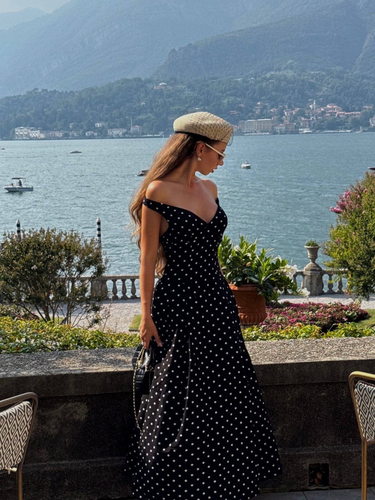 Spotted @polinadrapova_ in Claudia maxi dress (black polka dot) ♟️#rvclaudiamaxidress