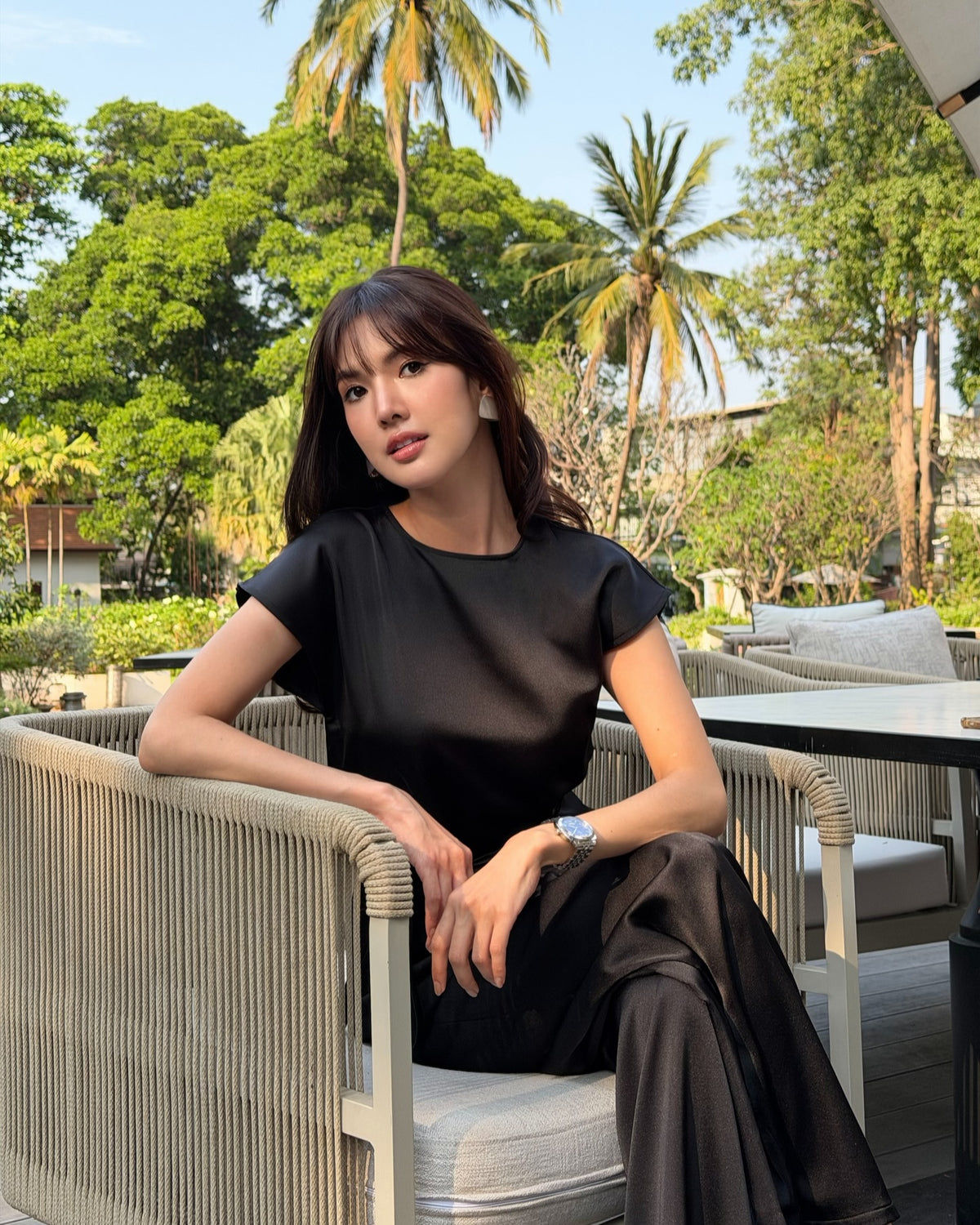 Spotted k. @tanya_tp in Satin Round Neck top and Satin Lounge pants 🖤#rvessentialssatinroundnecktop #rvessentialssati...