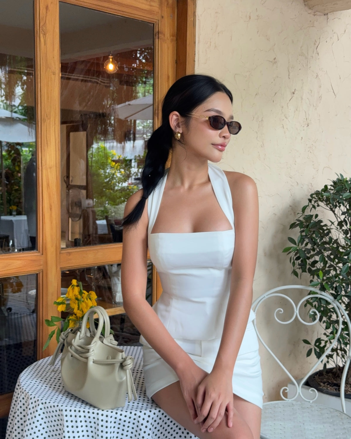 Spotted k. @pingvibes in Halter Square top and Pocketed mini skirt (white) 🤍#rvessentialshaltersquarenecktop #rvessen...