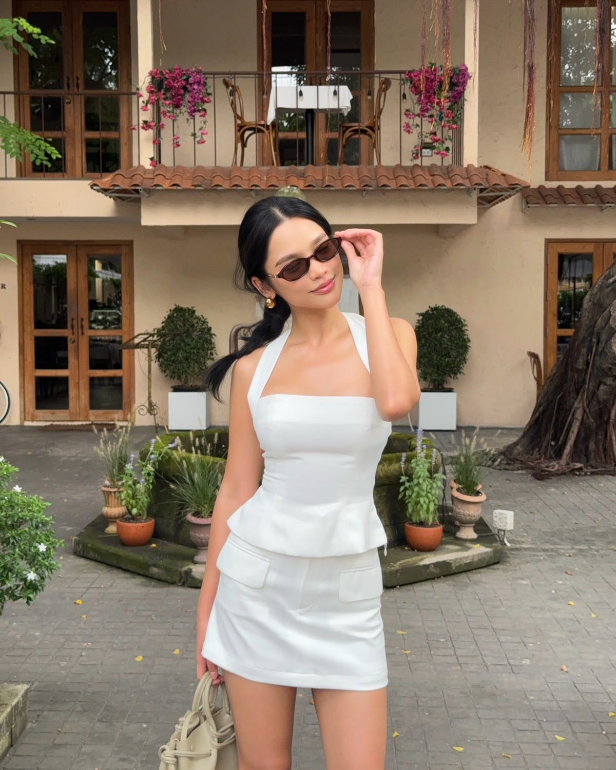 Spotted k. @pingvibes in Halter Square top and Pocketed mini skirt (white) 🤍#rvessentialshaltersquarenecktop #rvessen...