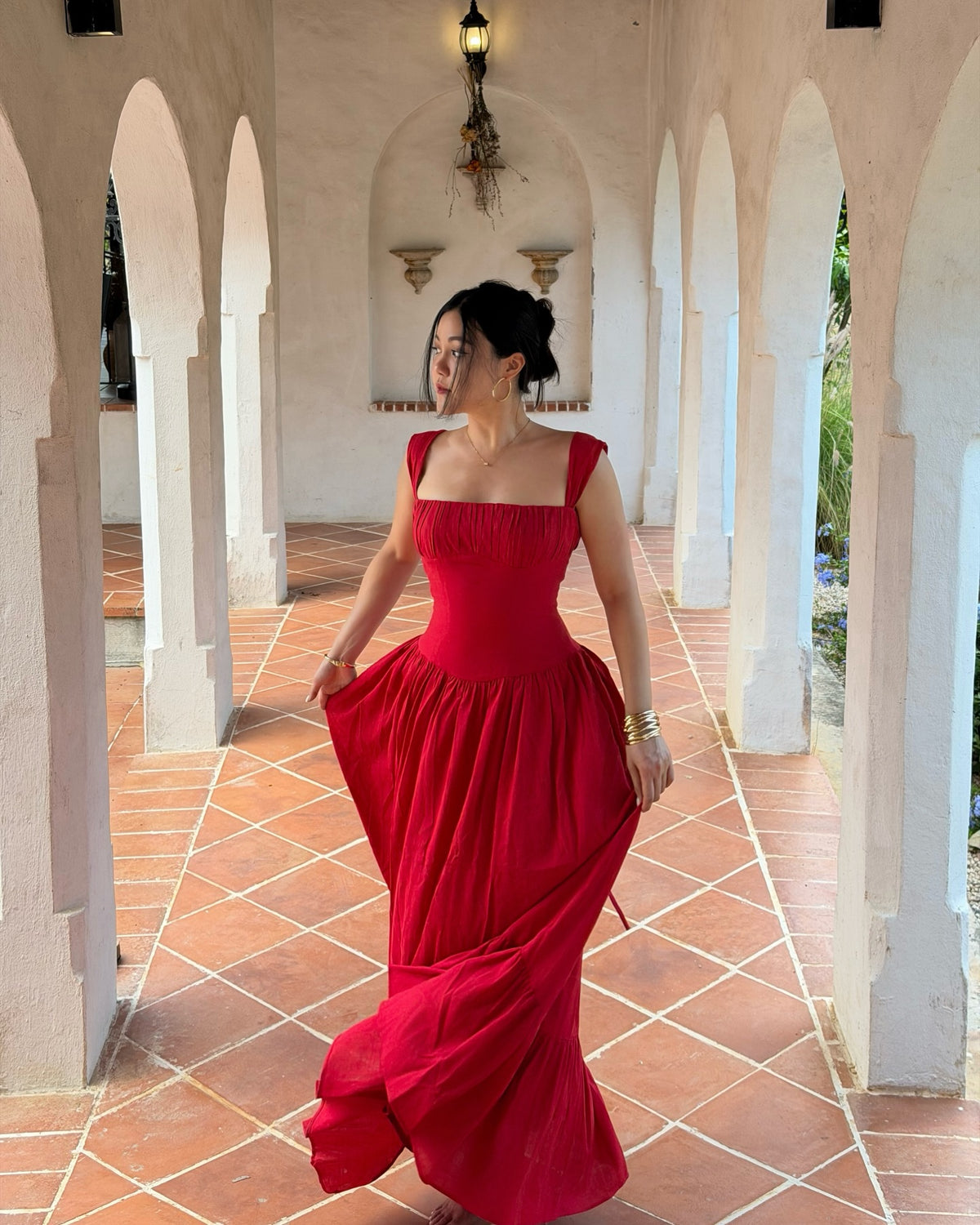 When an emoji feels a little too accurate 💃❤️Sicily Cotton Linen Maxi Dress in red.#rvsicilycottonlinenmaxidress