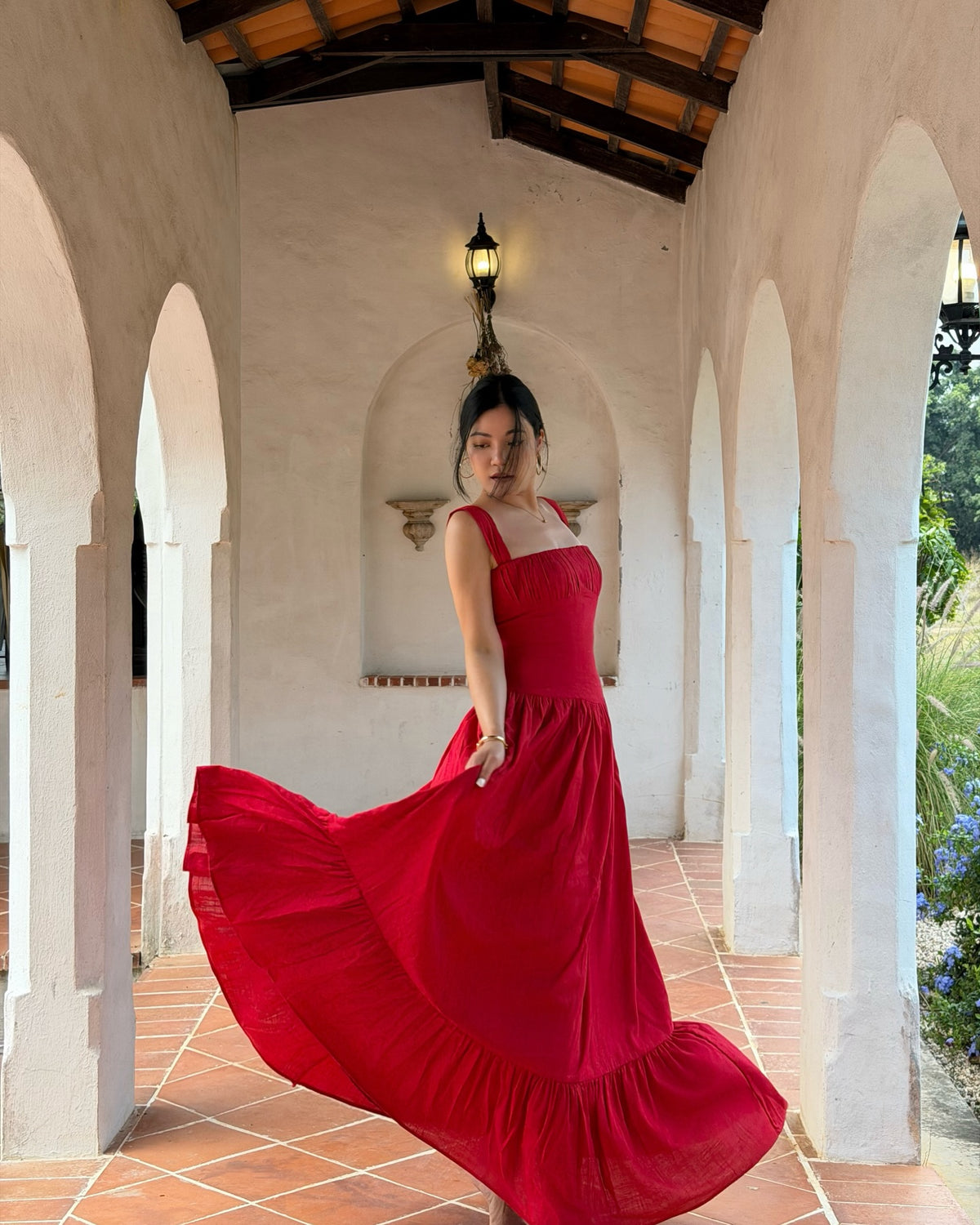 When an emoji feels a little too accurate 💃❤️Sicily Cotton Linen Maxi Dress in red.#rvsicilycottonlinenmaxidress