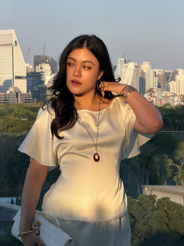 Satin Bat Sleeve Top Cream