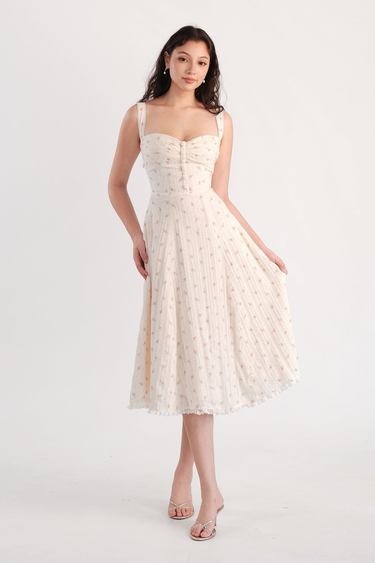 Rosalie Midi Dress Cream Floral