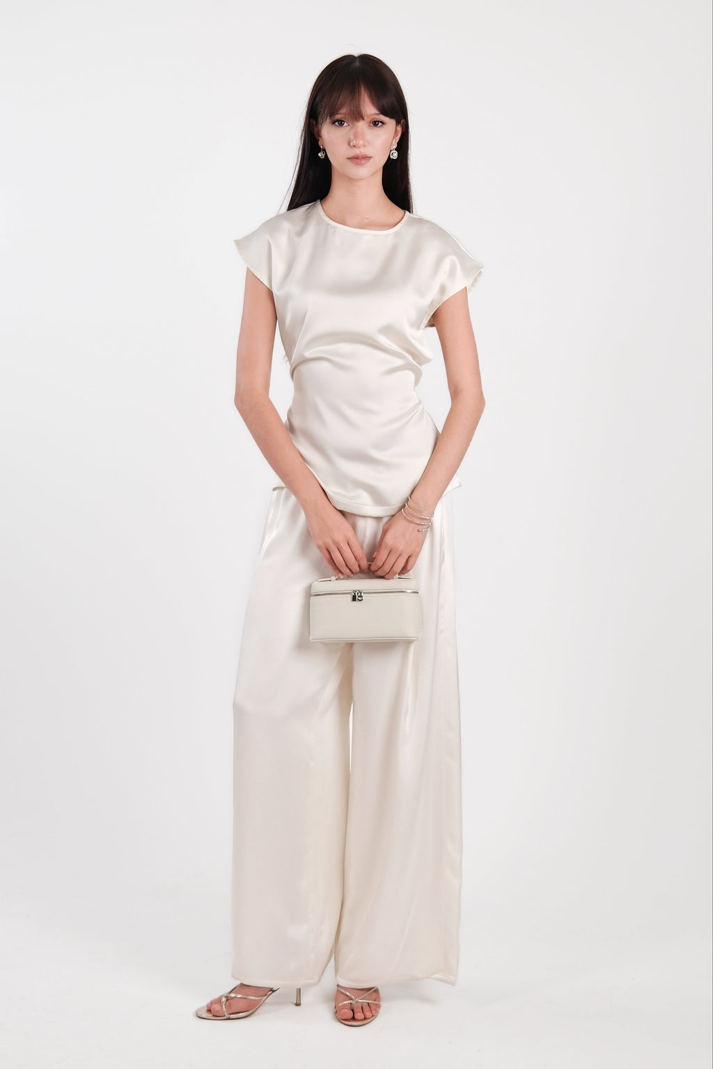 Satin Round Neck Top Cream