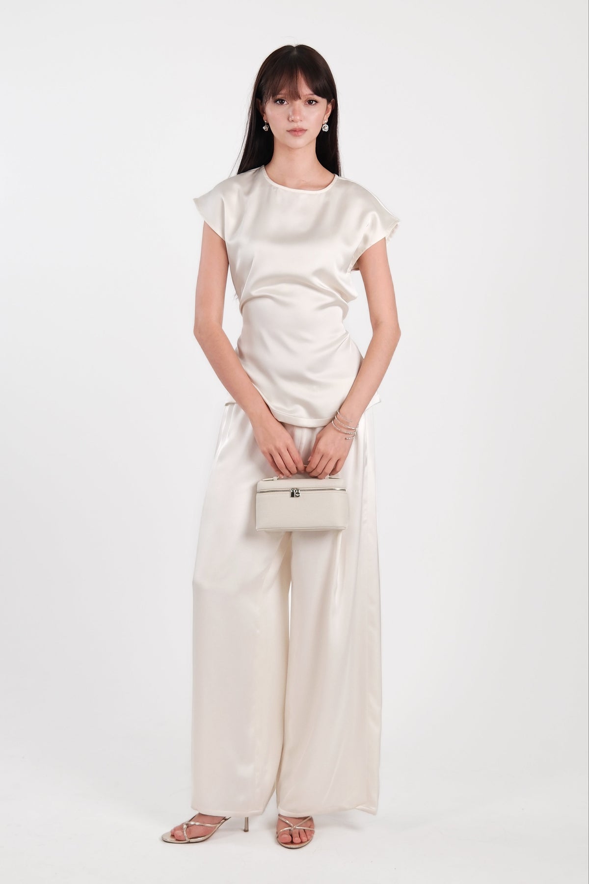 Satin Round Neck Top Cream