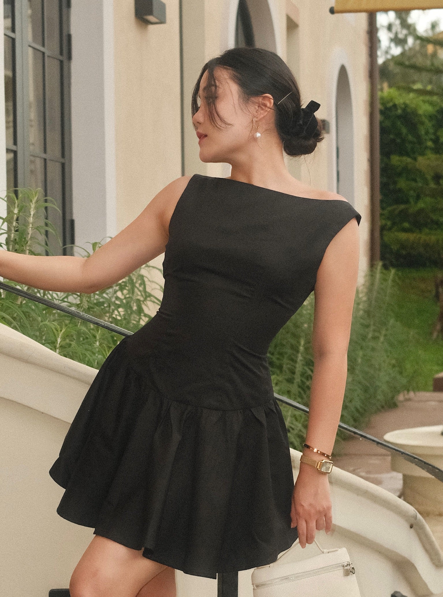 BOAT NECK MINI DRESS