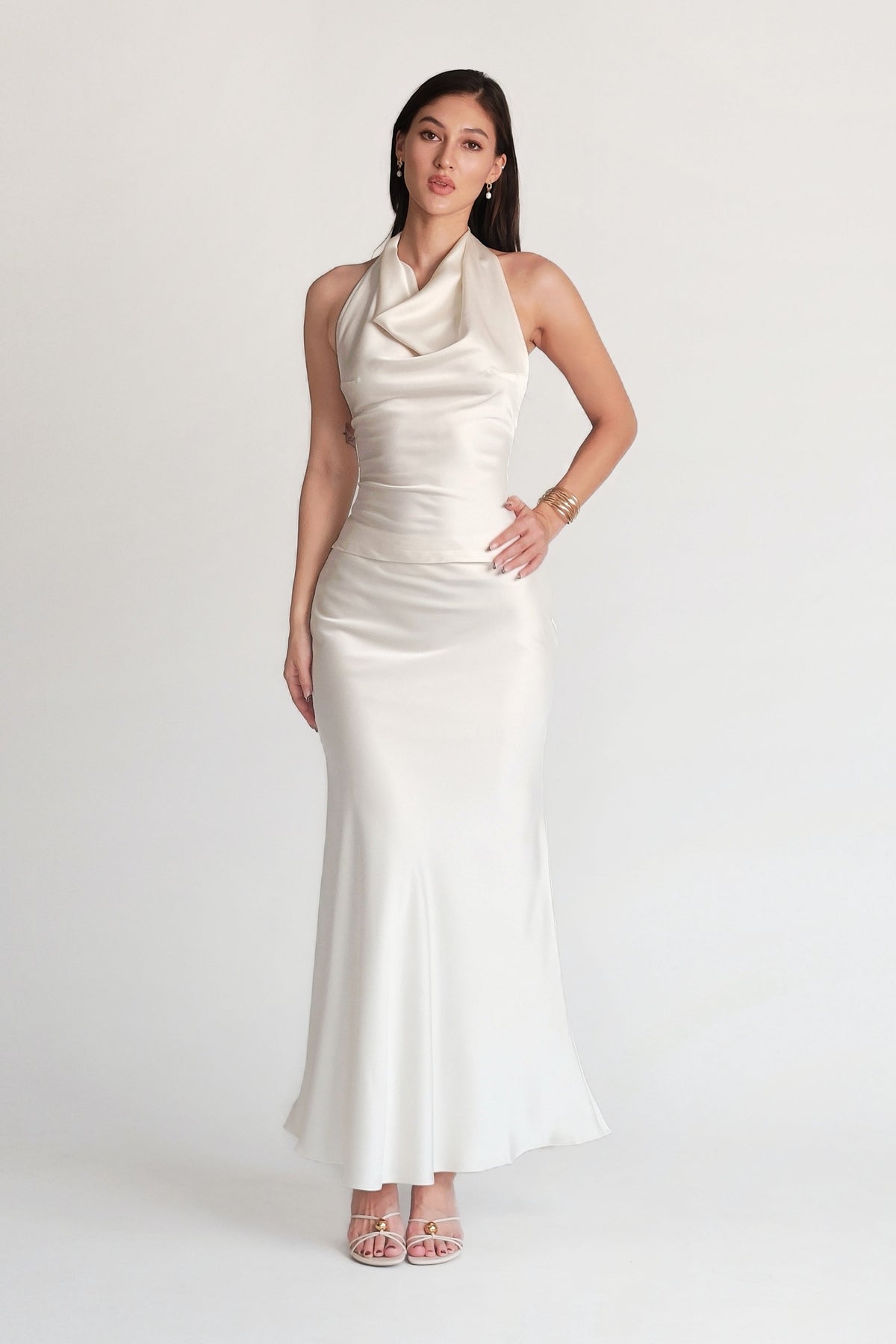 Satin Cowl Neck Top Cream