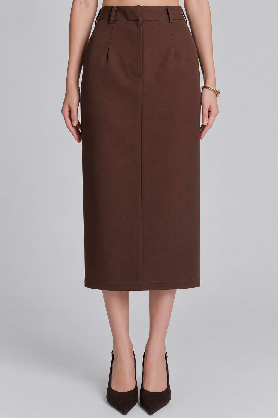 Midi Pencil Skirt Brown