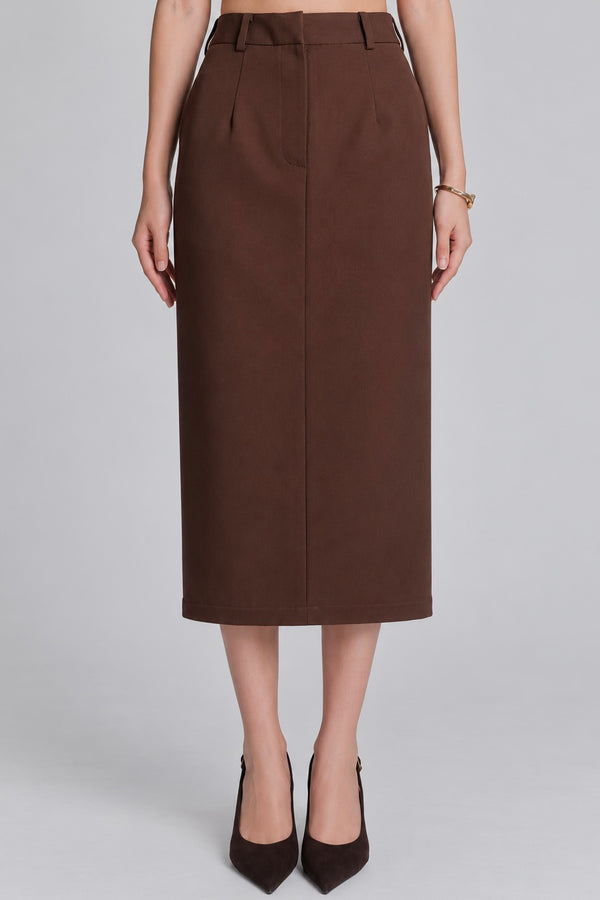 Midi Pencil Skirt Brown