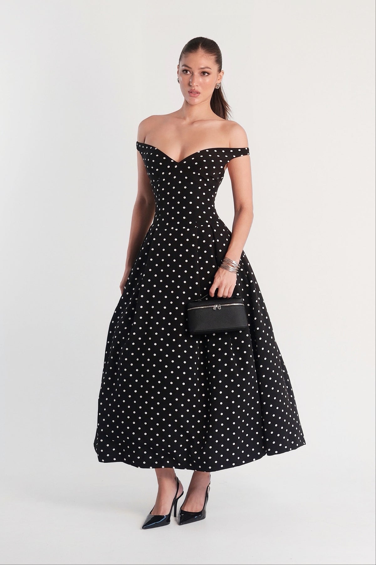 Claudia Maxi Dress Polka Dot - Black