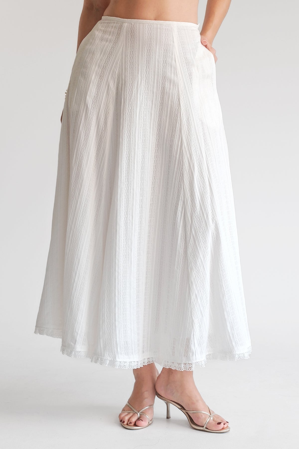 Rosette Maxi Skirt White