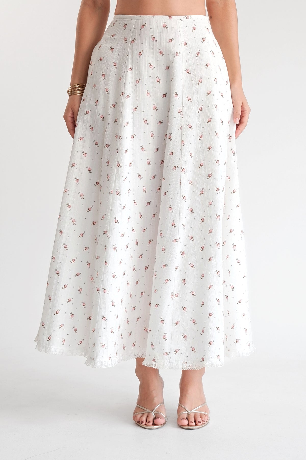 Rosette Maxi Skirt White Floral