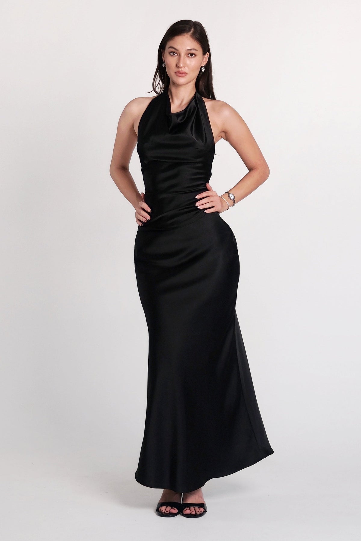 Satin Cowl Neck Top Black