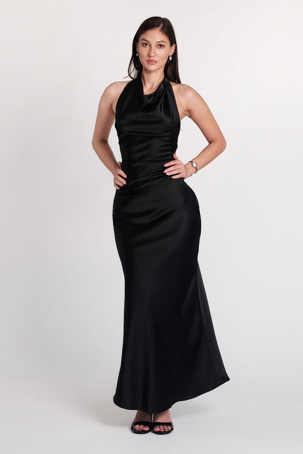 Satin Cowl Neck Top Black