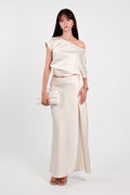 Satin Drape Waist Top Cream