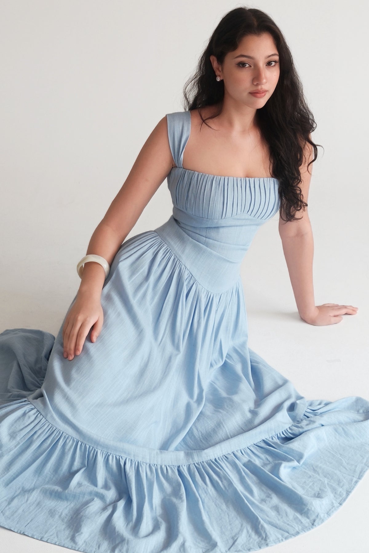 Sicily Cotton Linen Maxi Dress Blue