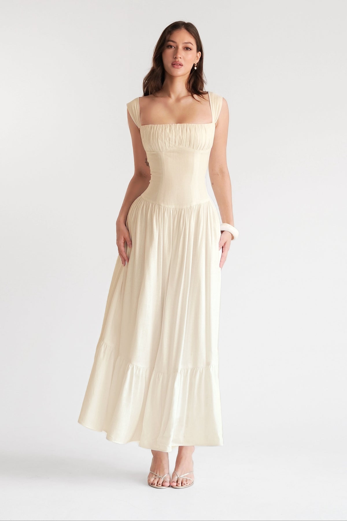 Sicily Cotton Linen Maxi Dress Cream