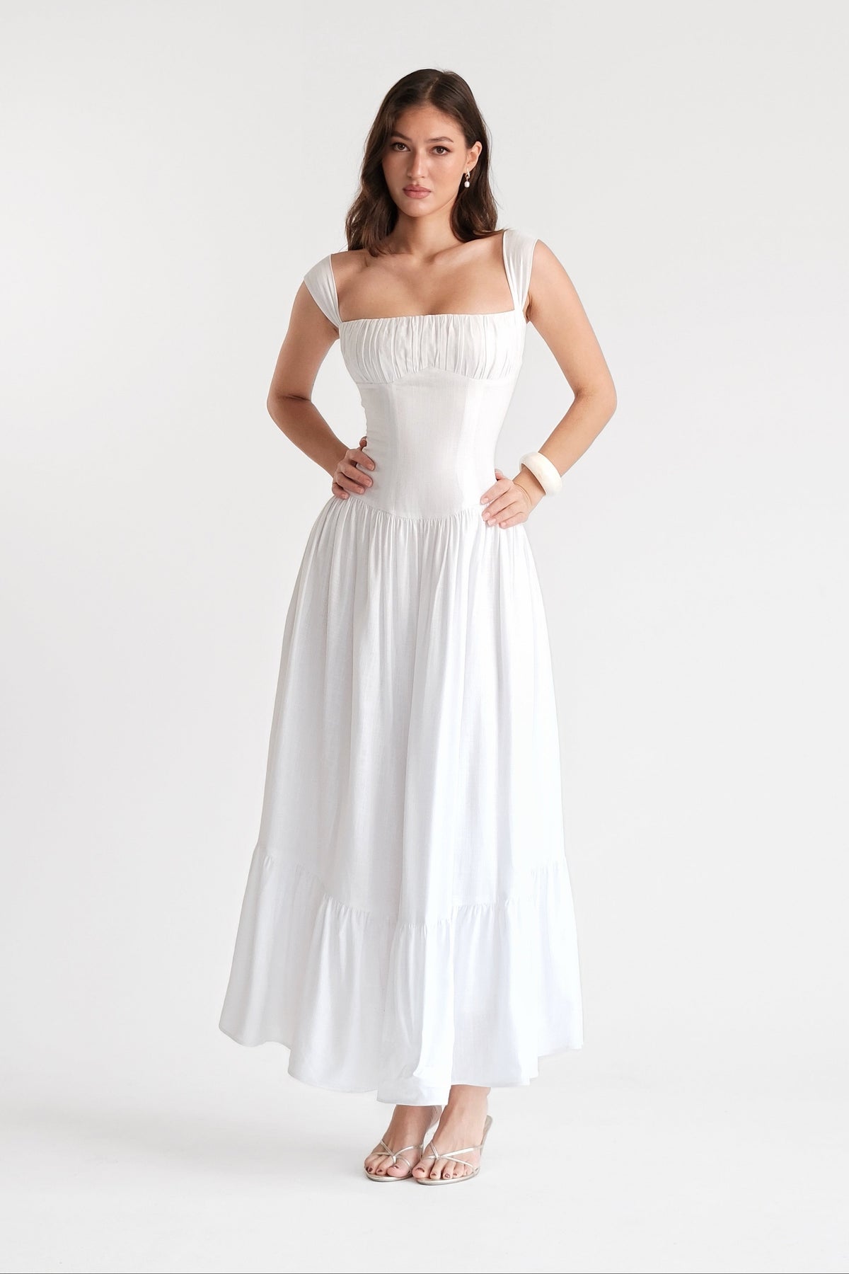 Sicily Cotton Linen Maxi Dress White