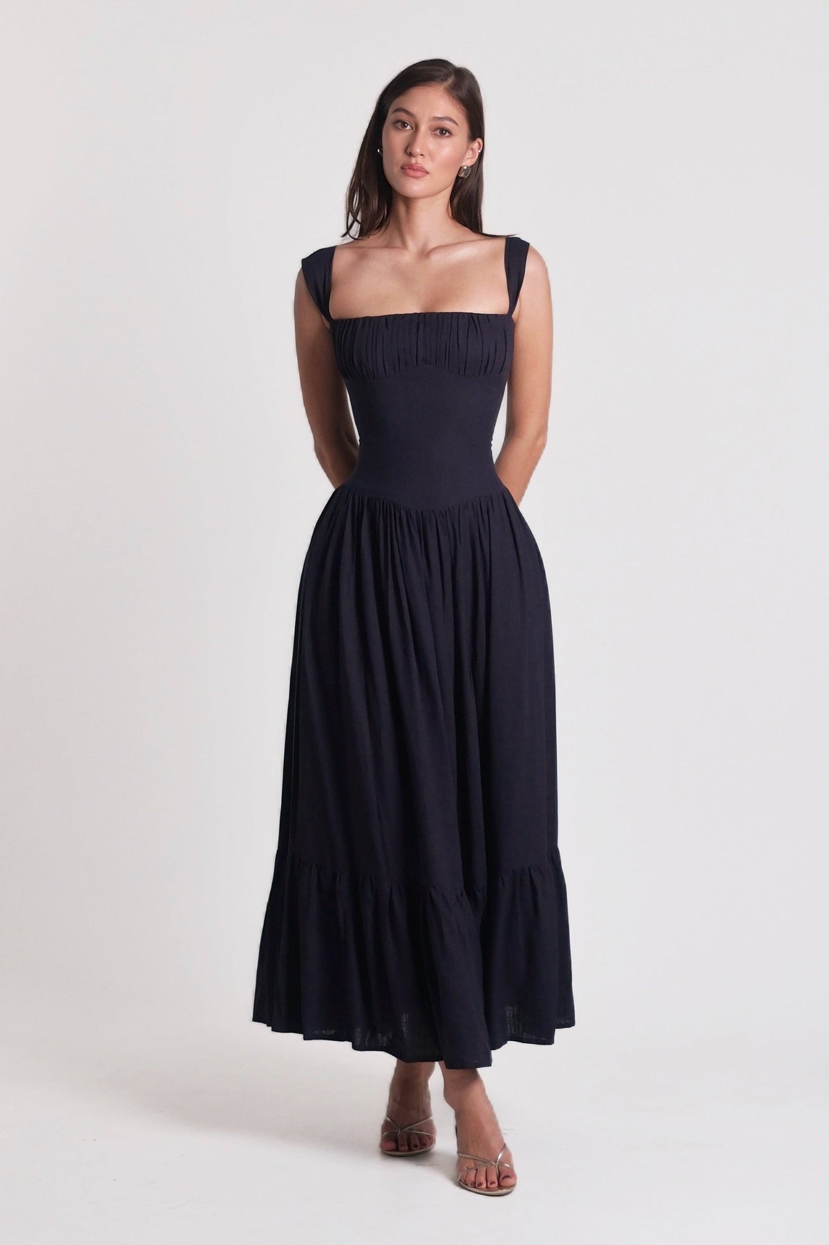 Sicily Cotton Linen Maxi Dress Navy
