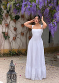Sicily Cotton Linen Maxi Dress in White by RAVii, handcrafted in Bangkok