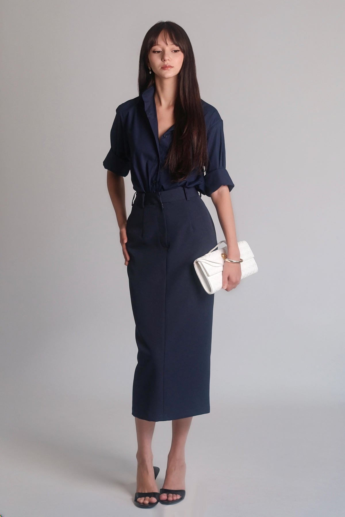 Midi Pencil Skirt Navy
