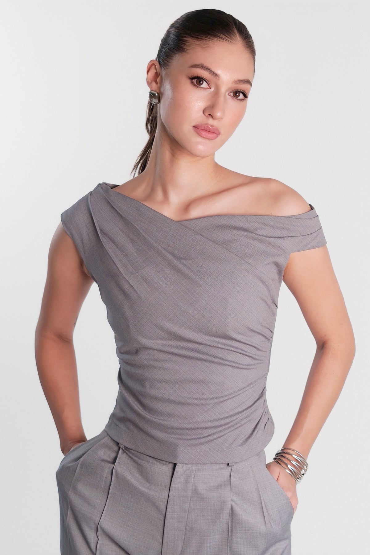 Asymmetric Top Grey (Wool Blend)