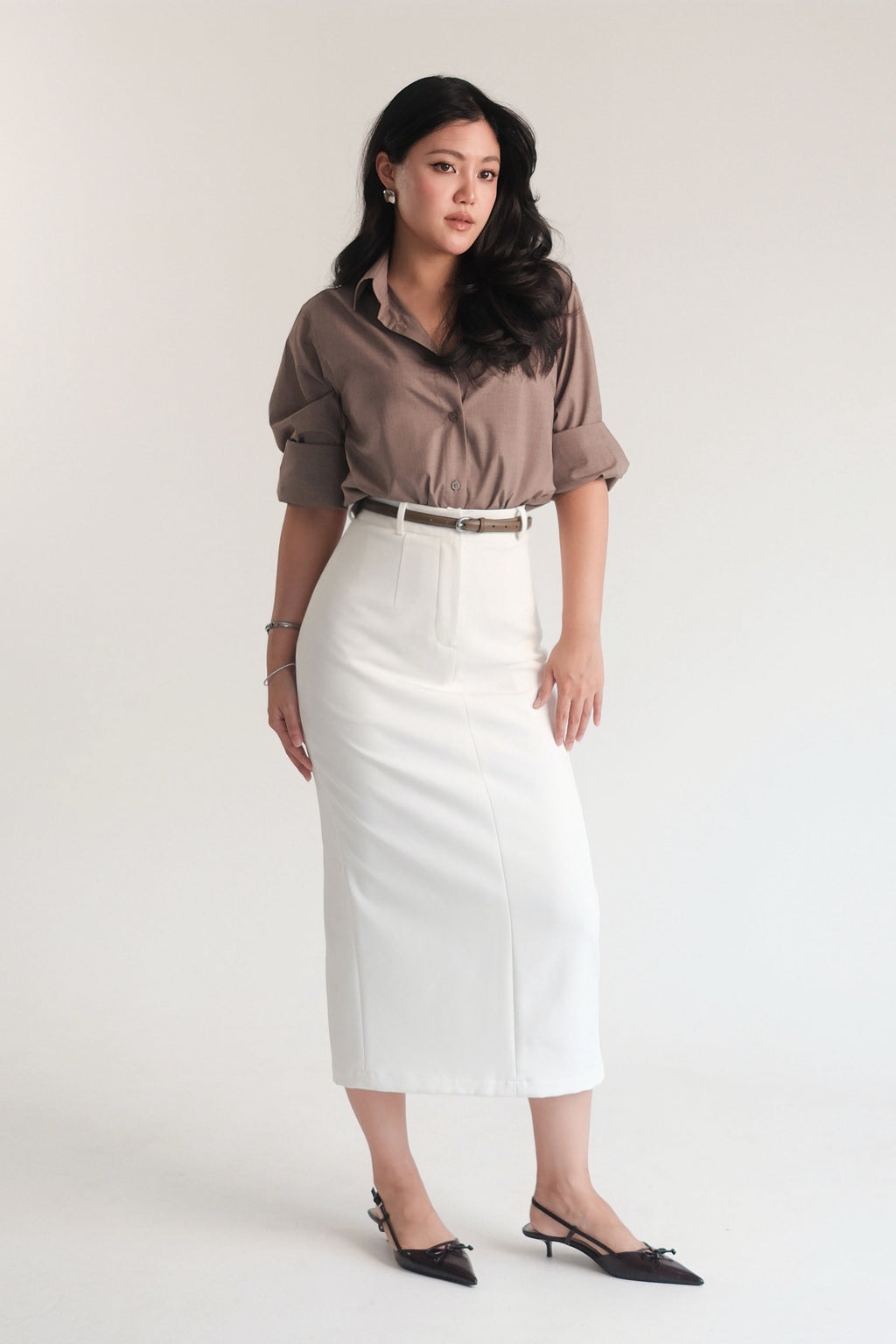 Midi Pencil Skirt Off-White