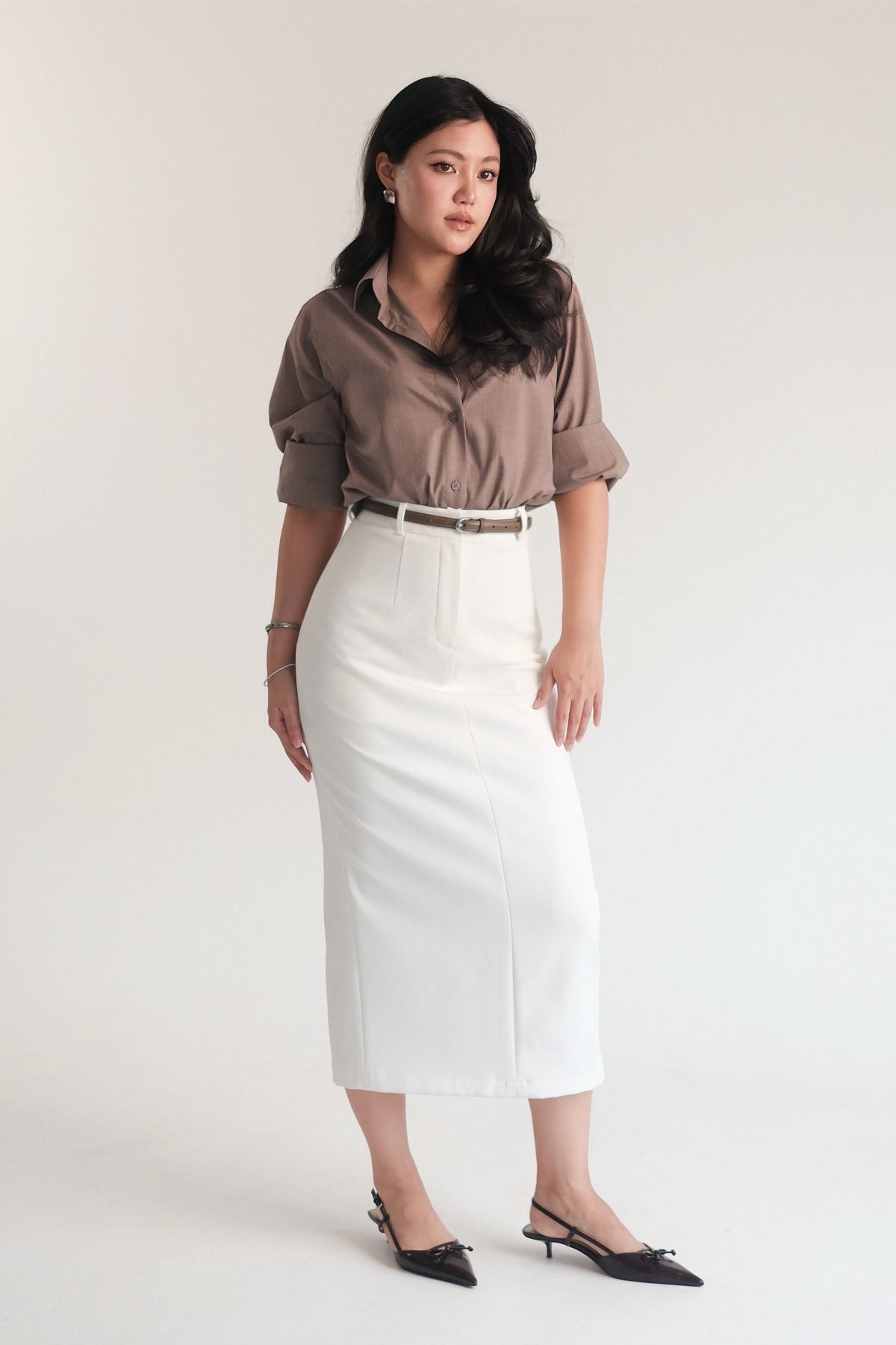 Midi Pencil Skirt Off-White