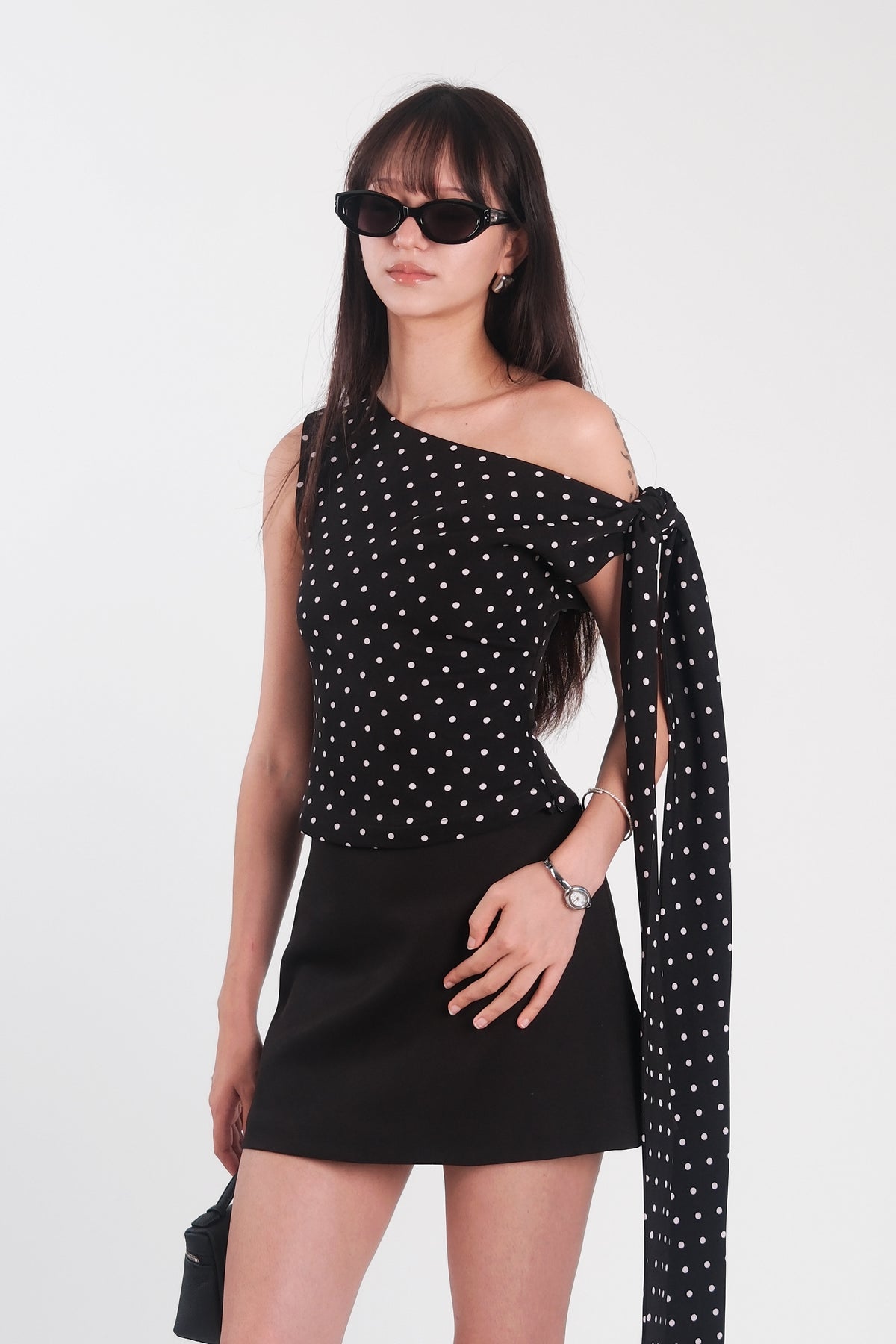 Noelle Bow Top Polka Dot - Black