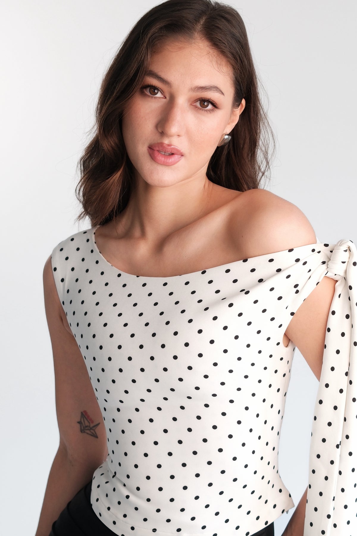 Noelle Bow Top Polka Dot - White