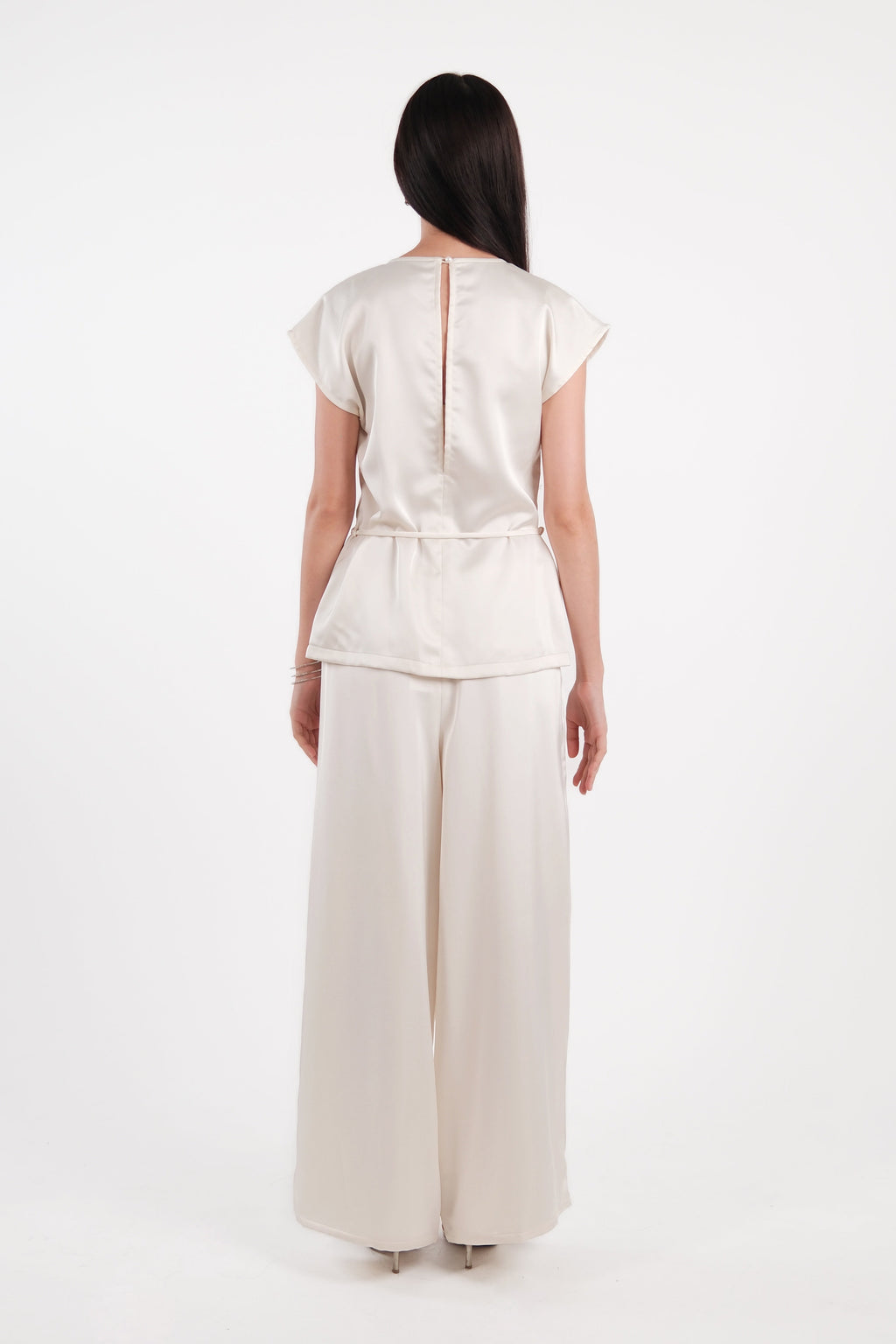 Satin Round Neck Top Cream