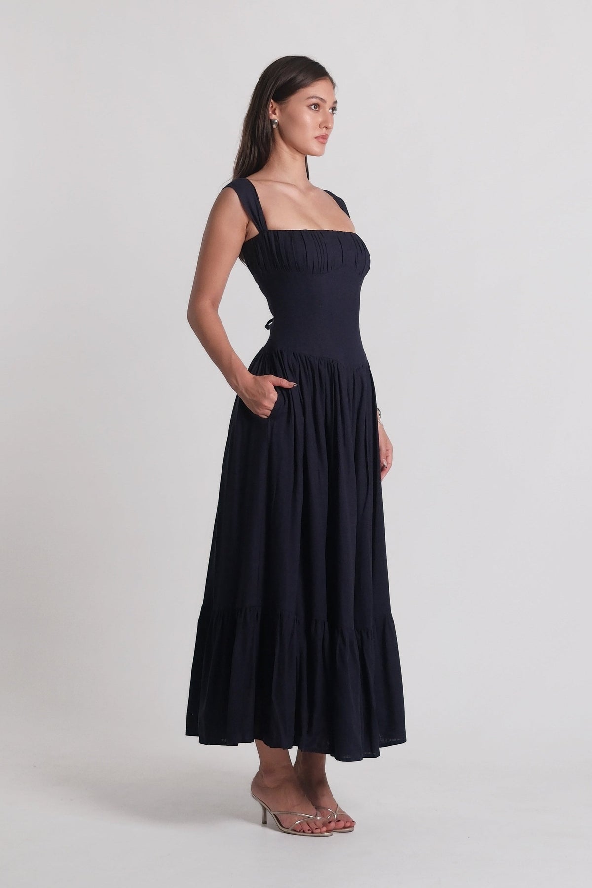 Sicily Cotton Linen Maxi Dress Navy