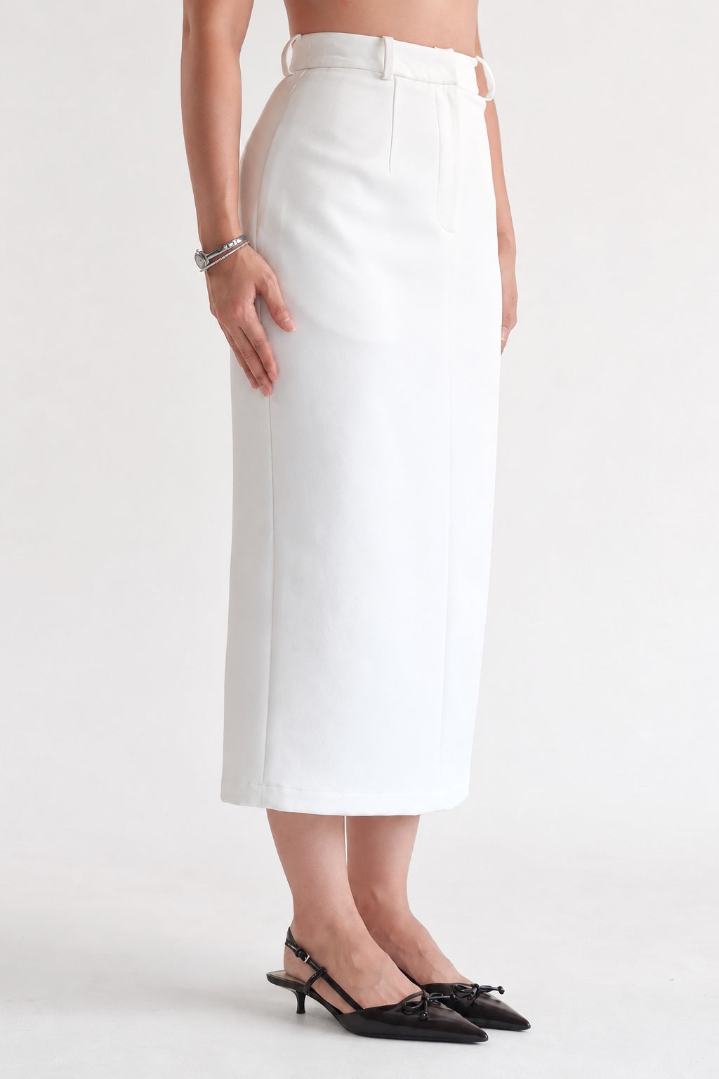 Midi Pencil Skirt Off-White
