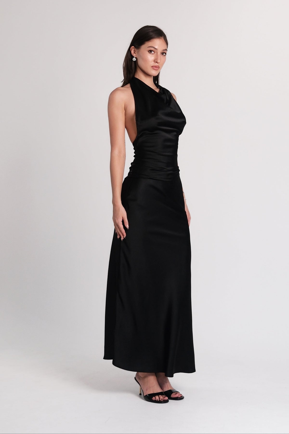 Satin Cowl Neck Top Black