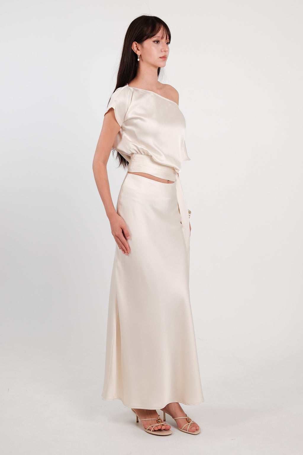 Satin Drape Waist Top Cream