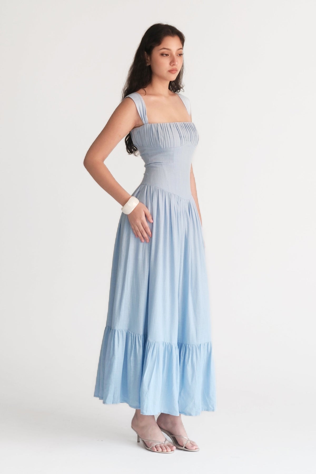 Sicily Cotton Linen Maxi Dress Blue