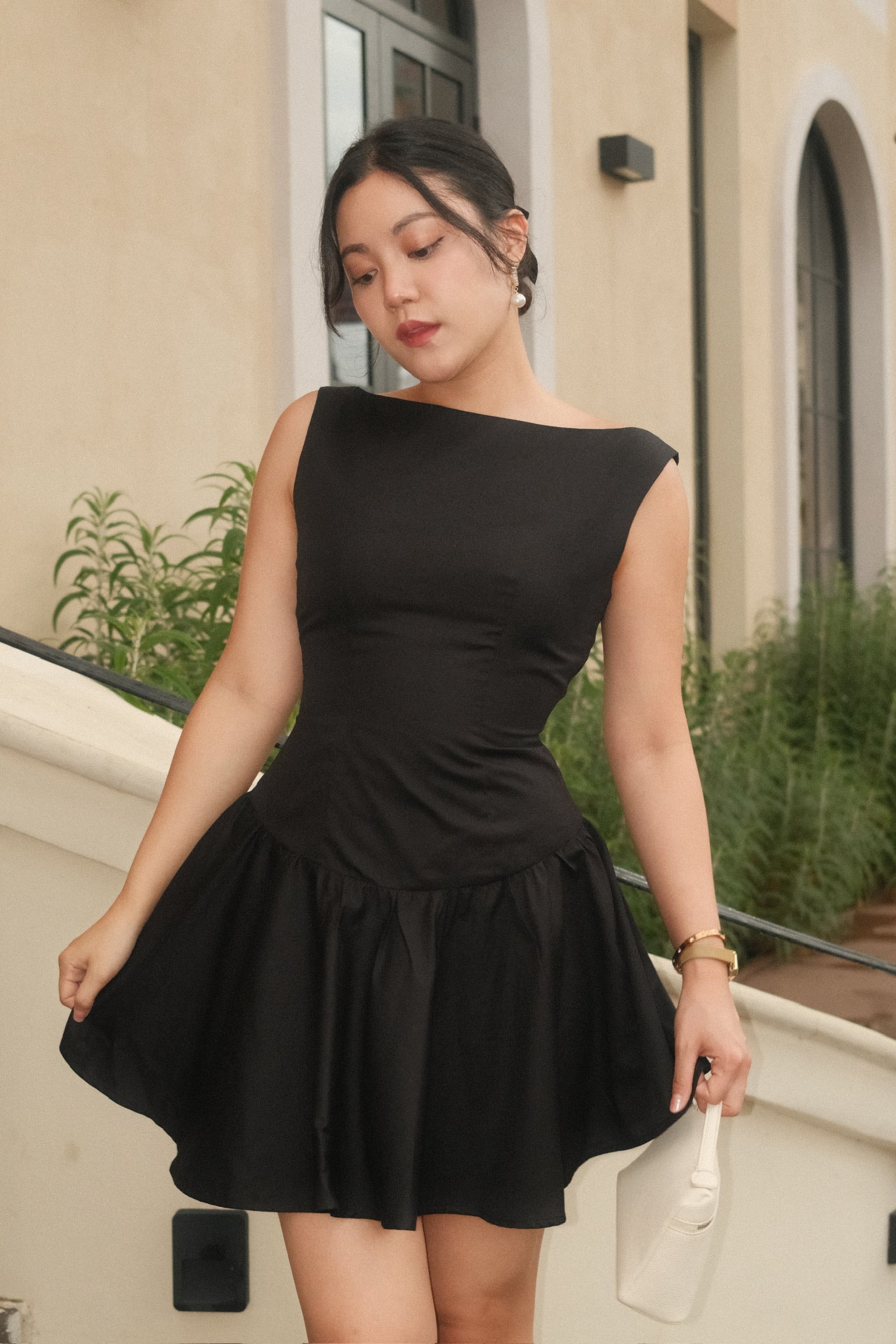 BOAT NECK MINI DRESS