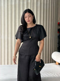Satin Bat Sleeve Top Black