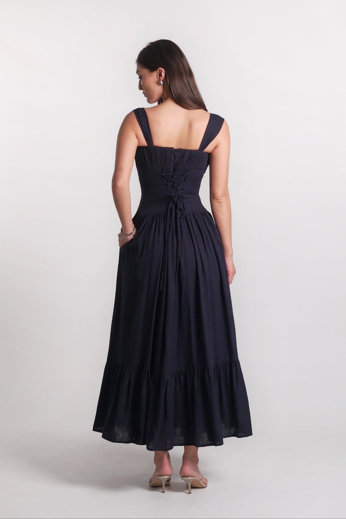 Sicily Cotton Linen Maxi Dress Navy