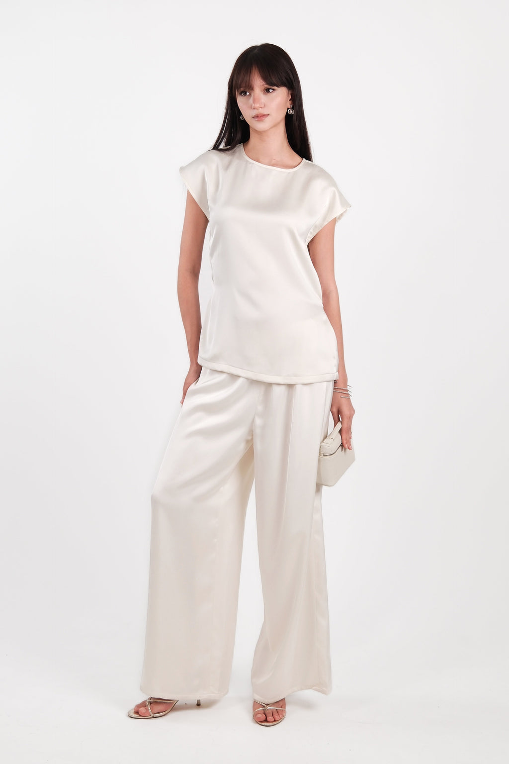 Satin Round Neck Top Cream