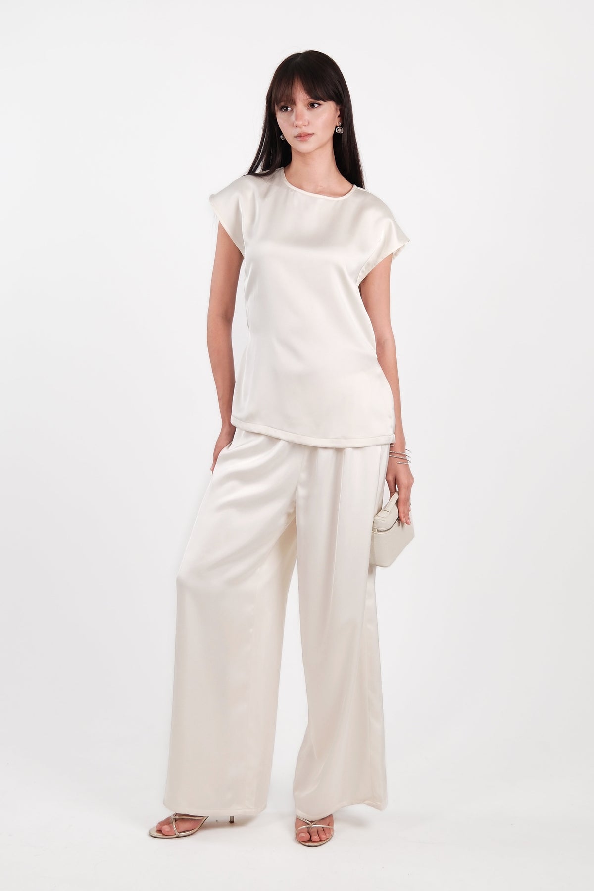 Satin Round Neck Top Cream